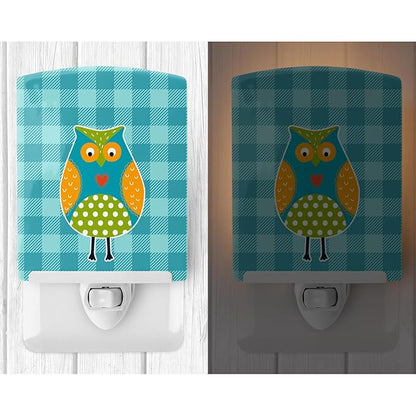 Caroline's Treasures BB6755CNL Owl on Blue Plaid Ceramic Night Light Compact, UL-Certified, Ideal for Bedroom, Bathroom, Nursery, Hallway, Kitchen, 6x4x3, Multicolor
