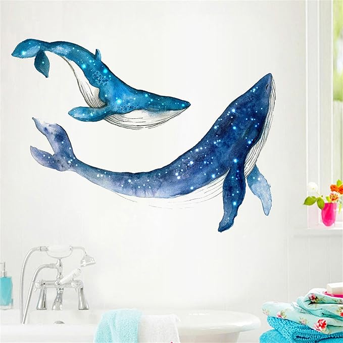 Removable Vinyl Whale Wall Decal Sea Life Wall Sticker Decor Nursery Kidsroom School Classroom Livingroom Bedroom Bathroom Coastal Ocean Fish Murals Decals