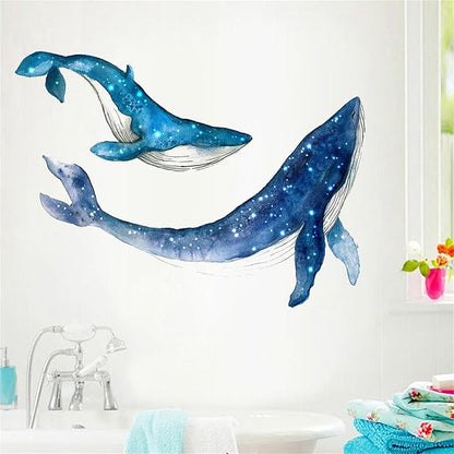 Removable Vinyl Whale Wall Decal Sea Life Wall Sticker Decor Nursery Kidsroom School Classroom Livingroom Bedroom Bathroom Coastal Ocean Fish Murals Decals