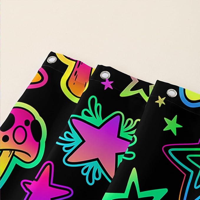 AILONEN Cute Mushroom Window Curtain for Kids,Star Purple Mushroom Curtain for Bathroom Decor,Gradient Mushroom Polyester Waterproof with 12 Plastic Hooks 60" W*72" H