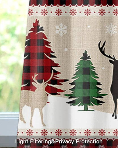 Farmhouse Christmas Kitchen Curtains Valances for Windows Rustic Plaid Christmas Tree Snowflakes Rod Pocket Short Curtain for Kitchen /Living Room/Bedroom/ Bathroom,60" X 18" -1 Panel, Red Green Black