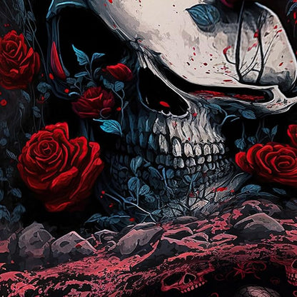 AILONEN 3D Skull Shower Curtain,Oil Ren Rose with Ruins Skull Skeleton Design Shower Curtain Set for Boys Girls Teens,Gothic Skull Waterproof Fabric Shower Curtain for Bathroom,72" W*84" H