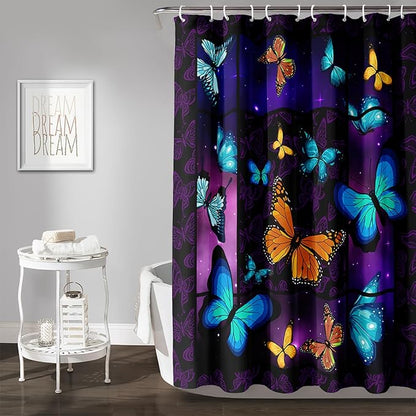 AILONEN Colorful Butterfly Shower Curtain,Animal Shower Curtain 72" W*78" H for Bathroom Decor,Mystic Purple Galaxy Butterfly Modern Shower Curtain Waterproof Bath Curtain with Grommets and 12 Hooks