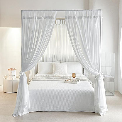 AIKASY Canopy Bed Board with Top and Self-Adhesive Velcro Strips, White Gauze Princess Bed Canopy Curtain Tent, Creating a Romantic Atmosphere in The Room（King/California King，White）