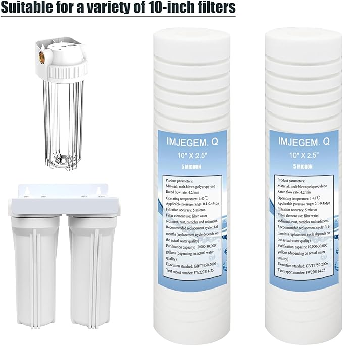 5 micron water filter 10 x 2.5 sediment filter,Be suitable for sediment filter for well water,Reduces sediment, sand, soil, silt and rust and is suitable for standard filter housing. (4 pack)