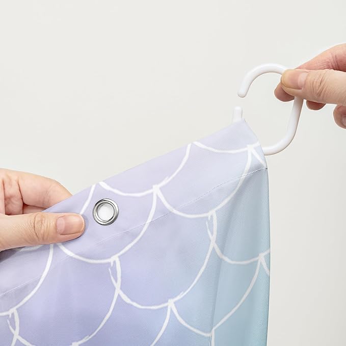 AILONEN Cute Dolphin Shower Curtain,Color Mermaid Scale Print Shower Curtain with 12 Plastic Hooks,Kawaii Ocean Dolphin Print Bath Curtain Decorative Waterproof 72" W*84" H