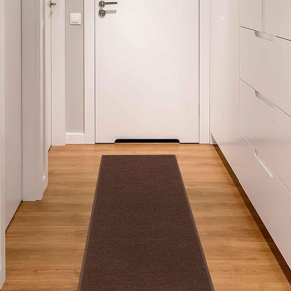 Machine Washable Modern Solid Design Non-Slip Rubberback 2x5 Traditional Runner Rug for Hallway, Kitchen, Bedroom, Entryway, 20" x 59", Brown