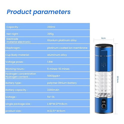 290ml Hydrogen Water Bottles 5000 BBP Hydrogen Water Bottle Generator 5min Quick Electr Portable Hydrogen Water Bottle Ionizer