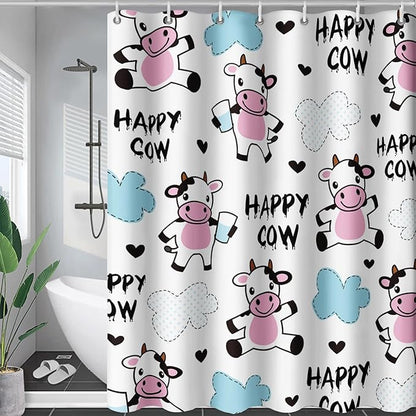 AILONEN Cute Cow Shower Curtain for Bathroom, Kids Children Cow Print Bathroom Curtain,Happy Cow Bath Curtain 72" W*78" H Polyester Waterproof Bathroom Curtain with 12 Hooks