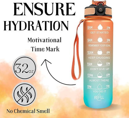 Leakproof Water Bottle with Straw & Lid - 32oz Motivational BPA Free Water Bottle with Time Markings & Straw Lid for Sports & Outdoors - Ensure Hydration with Leakproof Bottle and Straw