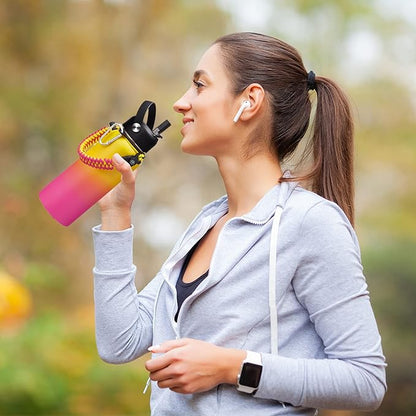 Stainless Steel Water Bottles 32oz - Cold-48h Hot-24h Insulated Water Bottle with Straw & Auto Spout Lid, Carrier Bag & Protective Cup Mat, Metal Thermo Flask Reusable Gym Waterbottle Jug Leak Proof