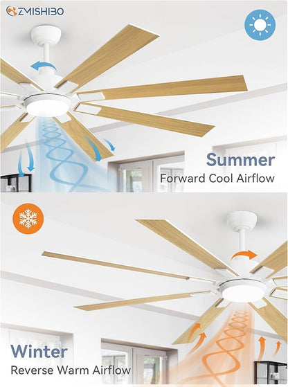 72 inch White Ceiling Fans with Lights and Remote, Indoor/Outdoor Ceiling Fan for Patio Living Room, 6 Speed Reversible Quiet DC Motor, 3 CCT, Dual Finish Blades