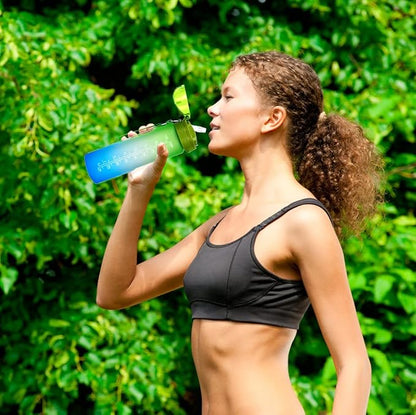 XACIOA Water Bottle with Straw,32oz Plastic Cup with Motivational Time Marker,1L Tritan Sport Lightweight Leakproof BPA-Free,Wide Mouth Fast Flow Ensure You Have Times to Drink,with Straw & Cup Brush