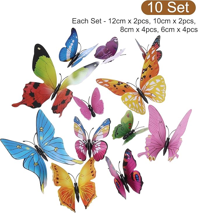 uxcell 120Pcs 3D Beautiful Butterfly Removable DIY Wall Stickers for Bedroom Living Room TV Background Decorations, Multicolor