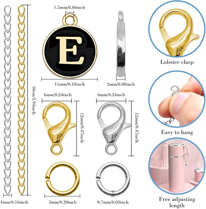 6PCS Letter Charm Accessories for Stanley Cup, Name ID Letter Handle Charm for Stanley Handle Identification Letter Pendant Handle Decoration for Stanley Tumbler Charms (Letter E)