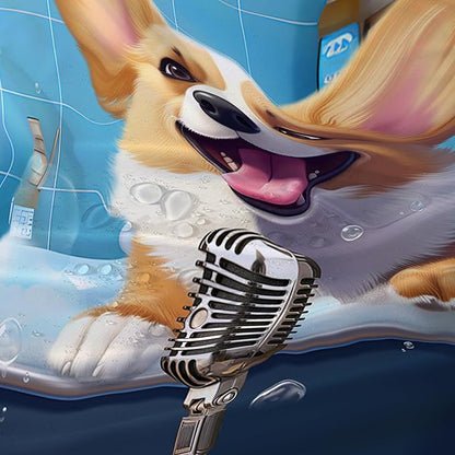 AILONEN Cute Shower Dog Shower Curtain for Kids Boys,Funny Singing Puppy Waterproof Fabric Shower Curtain for Bathroom,Lovely Hilarious Pet Shower Curtain Set with Hooks,36" W*72" H