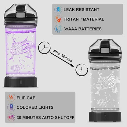 Axolotl Water Bottle with 3D Glowing LED Light - 14 OZ Tritan BPA Free - Creative Ideal Travel Cup Gift for School Kid Boy Child Gamer Holiday Camping Picnic