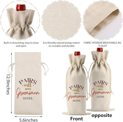 Groomsmen Proposal Gift, Groomsmen Wine Bag, Best Man Proposal Gifts, Wedding Engagement Gifts for Groomsmen Wine Bottle Bag, Pairs Well with Groomsman Duties Wine Bottle Bag