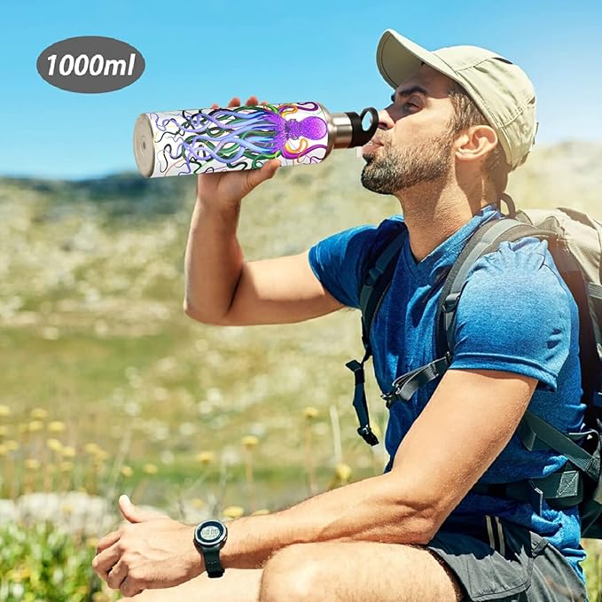 Blueangle 32 OZ Psychedelic Octopus Water Bottle with Straw, Sports Water Bottle BPA Free Stainless Steel Water Jugs for Gym, Kitchen, Working, Outdoor（927）
