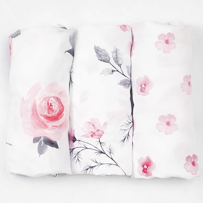 3 Pack Bassinet Sheets, Ultra Soft Breathable Comfortable Baby Sheet Set for Boys Girls Neutral, Univeral Fit for Most Cradle and Bassinet Mattress, Floral Flowers