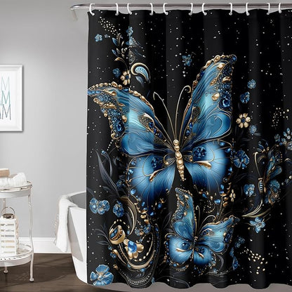 AILONEN Butterfly Shower Curtain for Bathroom, Blue Butterfly Waterproof Shower Curtain,Modern Fashion Minimalist Shower Curtain Bathroom Decor with 12 Plastic Hooks 36" W*72" H