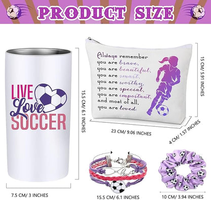 4 Pieces Sports Gifts Set - Hair Scrunchies, Elastic Hair Bands, Ball Charm Bracelet, Zipper Pouch, and Tumbler for Women
