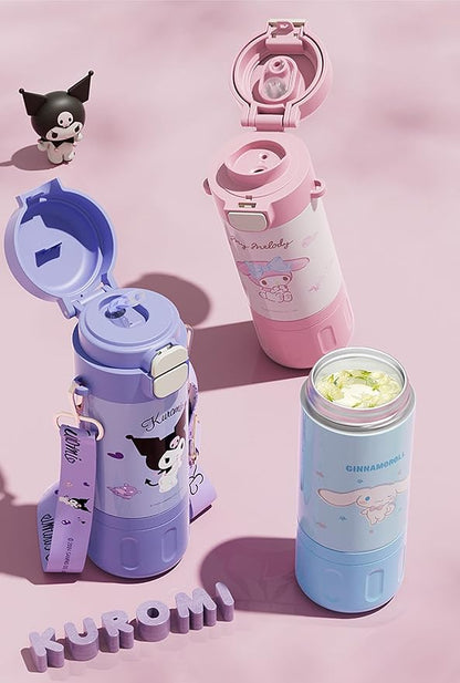 Melody Stainless Steel Insulated Water Bottle with Strap (Spout & Straw) 480ml - Pink