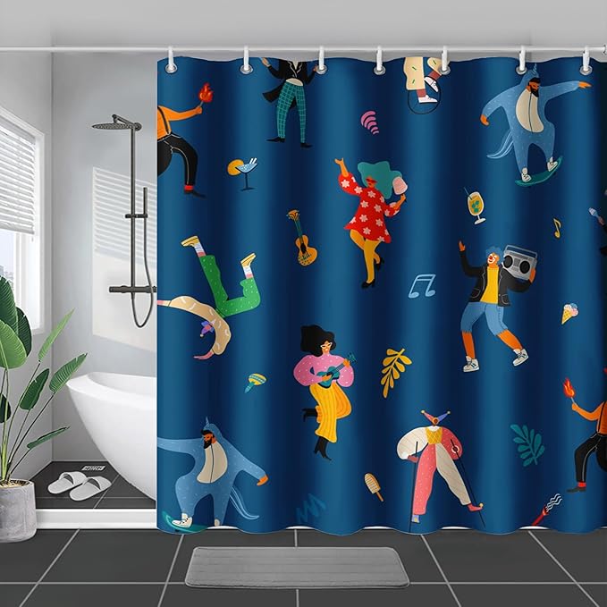 AILONEN Graffiti Cartoon Figure Music Shower Curtain,Hip Hop Graffiti Figure Music Art Bath Curtain Minimalist Bathroom Curtain 36" W*72" H Polyester Waterproof Bathroom Curtain with 12 Hooks