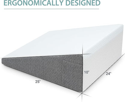 Bed Wedge Pillow with Foam Top for Sleeping, 10 Inch Elevated Support Triangle Pillow for Reading and Rest, Bed Pillow for Legs and Back Support with Washable Cover