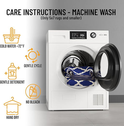 Machine Washable Moroccan Trellis Design Non-Slip Rubberback 2x6 Traditional Indoor Runner Rug for Hallway, Kitchen, Bedroom, 2'2" x 6', Navy