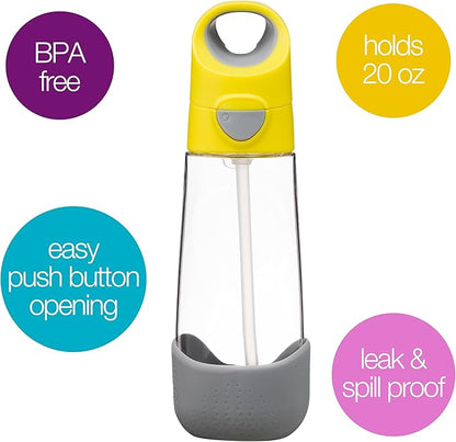 b.box 20oz Tritan Straw Bottle | Large, Modern Water Bottle with Flip Straw for Kids | Spill Proof, BPA Free (Lemon Sherbet, 20 oz)