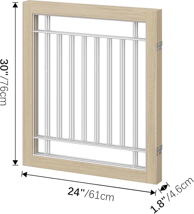 Folding No-Assembly Pet Gate 72" Wide, 30" Tall Wooden Dog Gate, Freestanding Wire Pet Gate, Pet Puppy Safety Fence, with 2PCS Support - Natural White