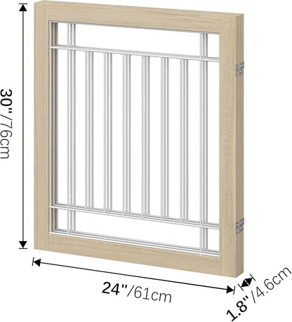Folding No-Assembly Pet Gate 72" Wide, 30" Tall Wooden Dog Gate, Freestanding Wire Pet Gate, Pet Puppy Safety Fence, with 2PCS Support - Natural White