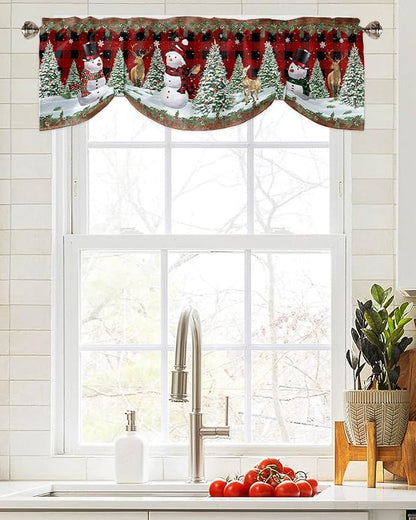 Christmas Snowman Blackout Tie Up Valance Curtains for Kitchen Windows Christmas Tree Window Toppers Balloon Shades for Living Room/Bathroom/Bedroom,1 Panel,42" X 12" Red Xmas Snowy Winter