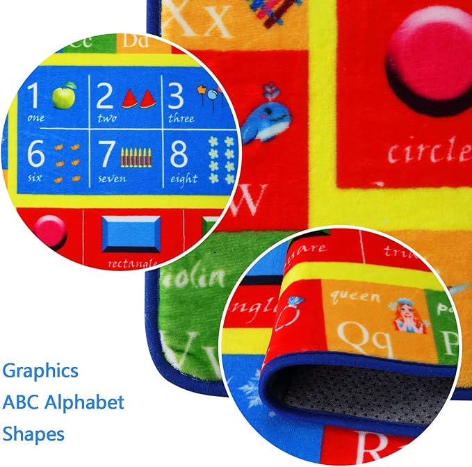 Baby Play Mat Kids Rug for Playroom, ABC Alphabet Numbers and Shapes Educational Learning Mat for Classroom, Soft Game Play Area Rug Carpet for Toddler Boys Girls Childern Nursery Room, 5x7 Ft