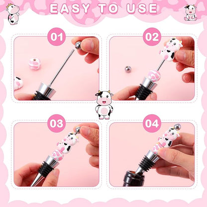 Gisafai 36 Set Cow Beadable Wine Stoppers Baby Shower Wedding Favors for Guests Decorative Beaded Wine Bottle Stopper with Cow Beads Organza Bag Tag for Wedding Cow Party Favor Souvenirs Gifts