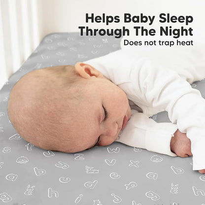 2-Pack Organic Crib Sheets for Boys, Girls - Jersey Fitted Crib Sheet, Baby Crib Sheets Neutral, Crib Mattress Sheet, Cotton Crib Sheets, Breathable Crib Sheet, Baby Mattress Sheets (ABC Land Cloud)