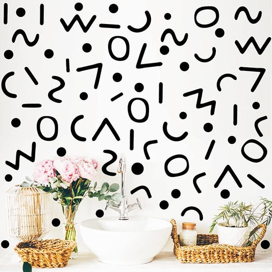 Black Line Wall Decals Vinyl Lines Wall Decals Peel and Stick Wall Stickers Vintage Abstract Geometric Wall Decals Modern Wall Stickers for Bedroom Living Room Decor