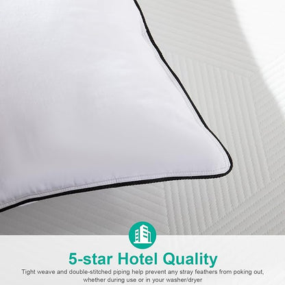 APSMILE Medium Firm Feather Down Pillows Standard Size Set of 2, Luxury Goose Feather Pillow for Sleeping, 600TC/DM Organic Cotton Cover Hotel Bed Pillow Wrapped in Polyester (White, 20"x26")