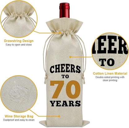 70 Years Old Birthday Gifts for Mom Wine Bag 70th Birthday Gifts for Men Cheers to 70 Years Decorations Wine Bottle Storage Bag 70th Anniversary for Couple Wine Accessories Gifts for Wine Lovers