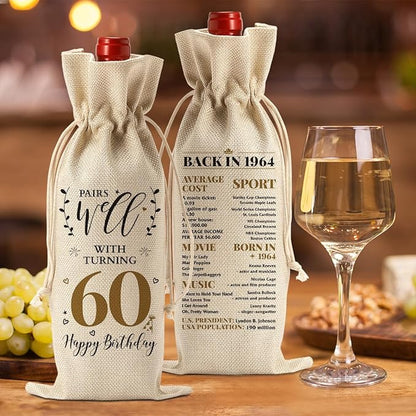 60th Birthday Gifts for Women Ideas Funny Wine Bag 60th Birthday Decorations Party Favors Happy Anniversary Retirement Gifts for 60 Year Old Woman Men Dad Mom Grandparents Wine Gift Bag