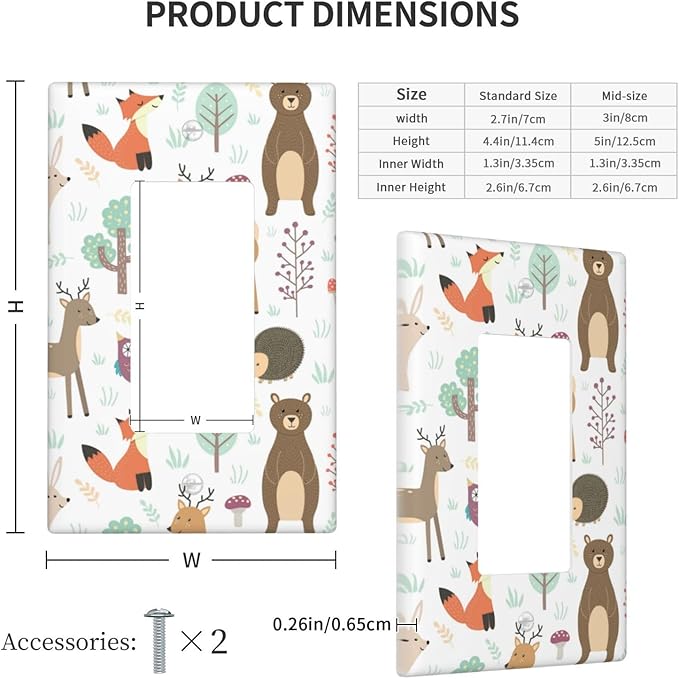 Cartoon Animal Deer Bear Fox Light Switch Cover Decorative Single Rocker Plastic Wall Plate Outlet Cover for Women Girls Bedroom Kitchen Living Room Decor 4.5 * 2.76