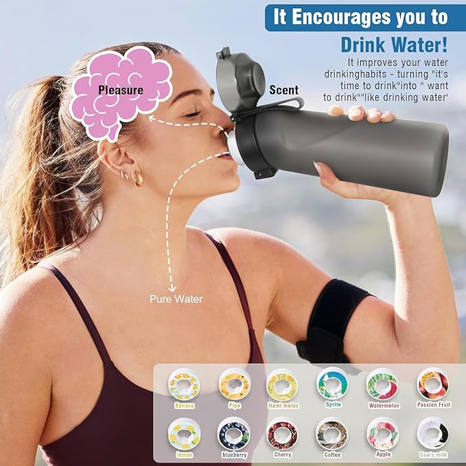 Air Water Bottle 13PCS Flavor Pods 22oz Fruit Fragrance Scented Water Cup BPA Free 0% Sugar For Outdoor Sports,Gifts From Friends (1 bottle Matte Black+12 pods in random flavors)