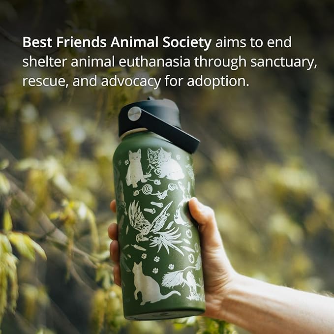 Animal Rescue Water Bottle | 32 oz Engraved Stainless Steel Vaccuum Sealed | Best Friends Pets & Animal Themed