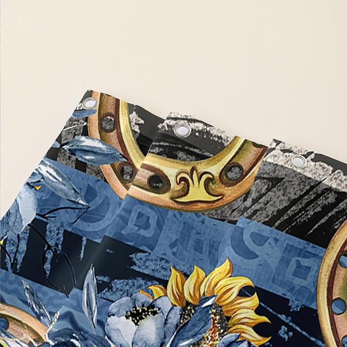 AILONEN Running Horse Shower Curtain for Kids,Blue Rose Sunflower Horse Bath Curtain for Bathroom Decor,Modern Curtain Polyester Waterproof with 12 Plastic Hooks 36" W*72" H