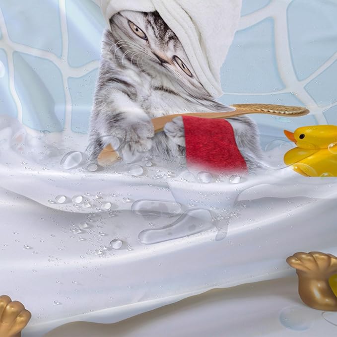 AILONEN 3D Bathtub Cat Shower Curtain for Kids 72" W*96" H Kawaii Shower Cat Shower Curtain,Polyester Waterproof Fabric Decor for Bathroom Bathtub Panels