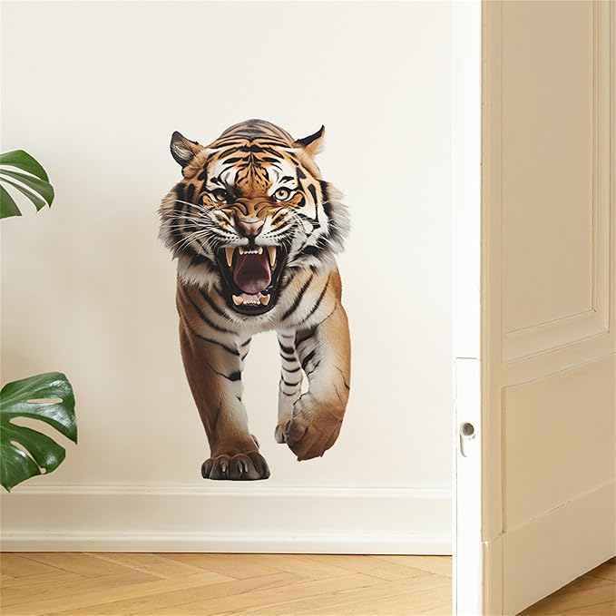 Lifelike Tiger Wall Decal 3D Animals Wall Sticker Safari Wall Decor for Nursery Kid'sroom School Classroom Livingroom Bedroom Bathroom Decoration (Lifelike Tiger 5)