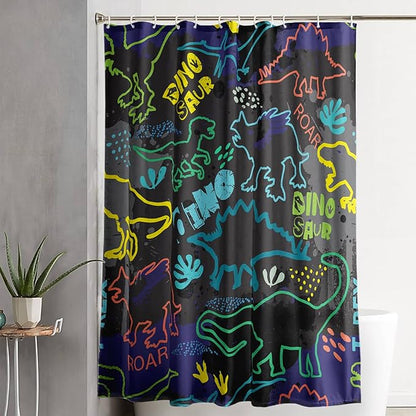 AILONEN Cartoon Dinosaur Shower Curtain 60" W*72" H for Bathroom,Teen Boys Dinosaur Bathroom Shower,Roaring Dinosaur Silhouette Boys Shower Curtain Polyester Waterproof Bath Curtain with 12 Hooks
