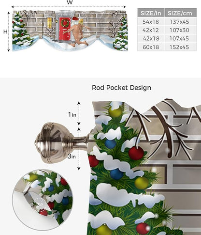 Christmas Farmhouse Blackout Tie Up Valance Curtains for Kitchen Windows Funny Santa Claus Window Toppers Balloon Shades for Living Room/Bathroom/Bedroom,1 Panel,60" X 18" Holly Xmas Tree