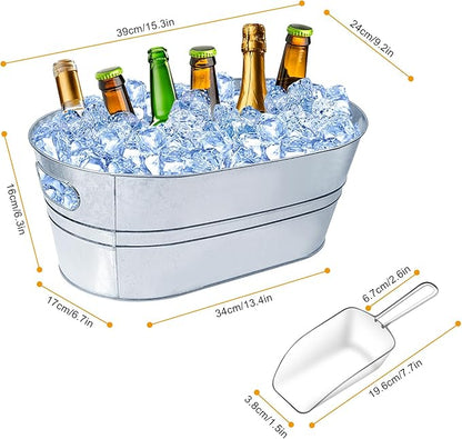 4 Gallon Ice Buckets for Parties, IKAYAS Galvanized Metal Ice Bucket Ice Tub with Scoop for Cocktail Bar Mimosa Bar Supplies, Large Champagne Bucket Beer bucket Metal Tub (4 Pack)